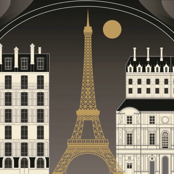 טפט מצוייר של פריז והאייפל באור הירח