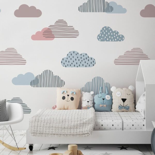 טפט לחדר תינוקות עננים על רקע בהיר גרסת Free Style