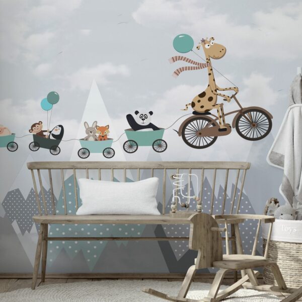 טפט לחדר ילדים חיות מעופפות על רקע עננים Designer version