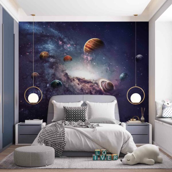 טפט חדר ילדים כוכבים וכובבי לכת בחלל
