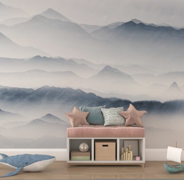טפט ציור בצבעי מים של הרים בערפל