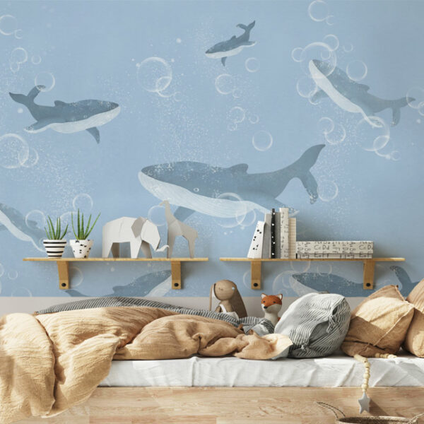 טפט חדר ילדים לוויתנים במים