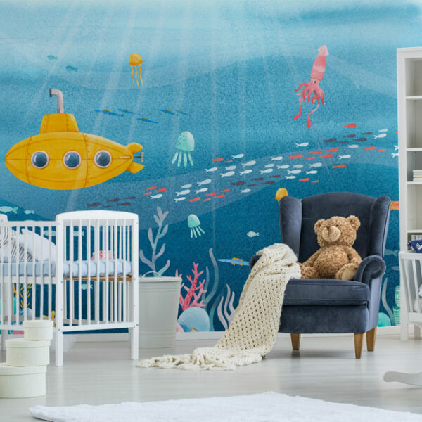טפט חדר תינוקות צוללת במעמקי הים, דגים ואלמוגים