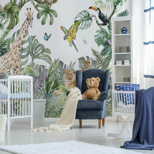 טפט לחדר תינוקות ג'ונגל עם כל החיות